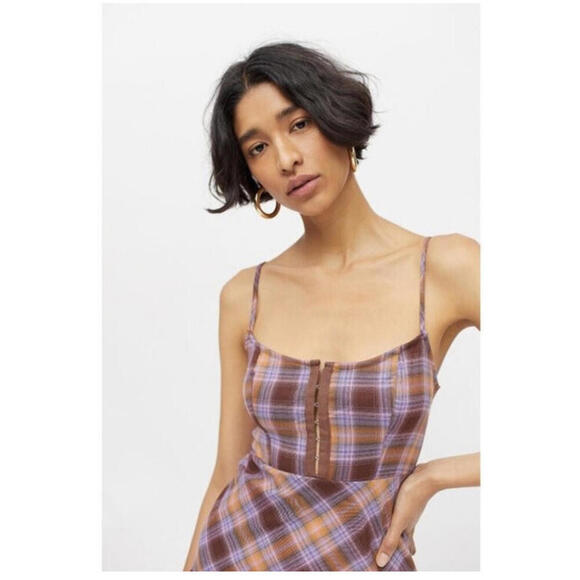 UO Keya Plaid Hook & Eye Mini Dress Size XS. New Without Tag - Picture 3 of 7